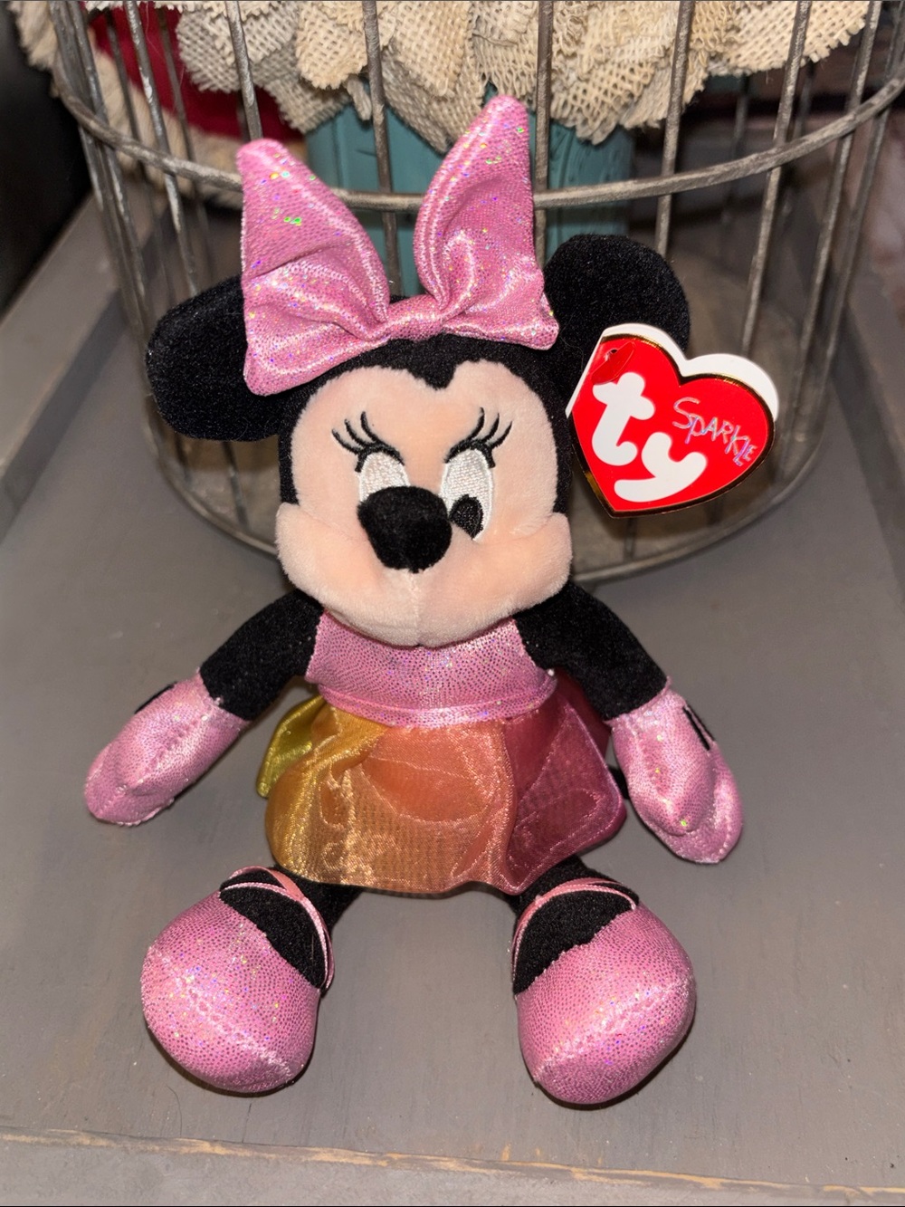 Ty Beanie Baby - Disney Sparkle Minnie Mouse Pink Dress 8 Inch Stuffed Plush NWT